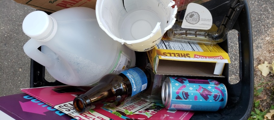 Overhead view inside a recycling bin