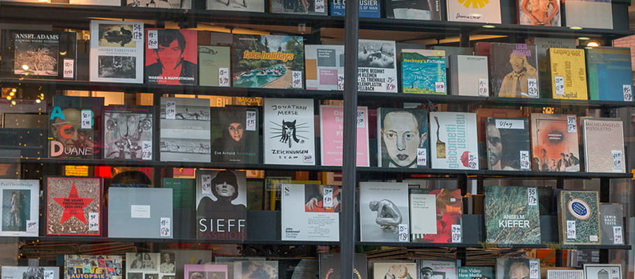 Shelves of books for holiday shopping